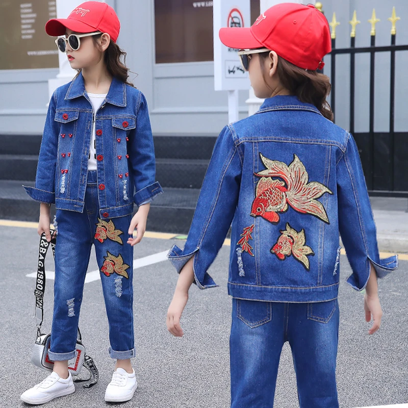 3PCS-J061 Комплекты курток для мальчиков и девочек, джинсовая одежда из 3 предметов для подростков, детская одежда, куртка+ джинсы+ рубашка с длинными рукавами, осенне-зимнее пальто - Цвет: 3PCS-J061