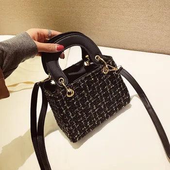 

Women's New Korean-Style Simple Woolen Square Sling Bag Shoulder Bag