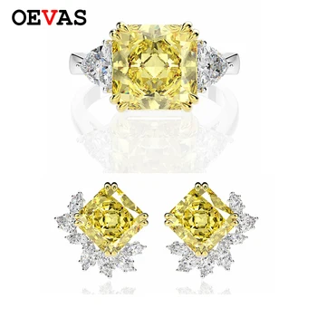 

OEVAS Luxury 925 Sterling Silver Created Moissanite Citrine Gemstone Earrings/Rings Cocktail Wedding Jewelry Sets Gift Wholesale