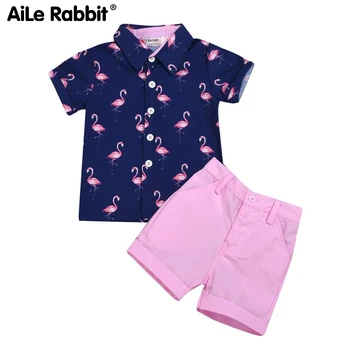 

2020 Kids Clothing Set Children's Wear Boy Fashion Shirt Pants 2 Piece Set INS Firebird Top Pink Shorts Navy Blue For Boys Set