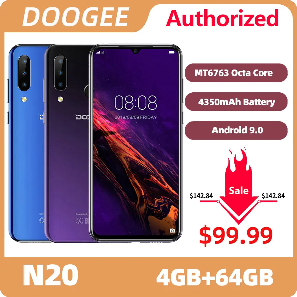 DOOGEE N20 Mobilephone 64GB 4GB MT6763 Octa Core Fingerprint 6.3inch FHD+ Display 16MP Triple Back Camera 4350mAh Cellphone LTE