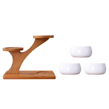 

3pcs Ceramic Flower Pots Planters with Bamboo Shelf Rack Succulent Plant Flower Pot Holder Planter Desktop Ornement Home Decor