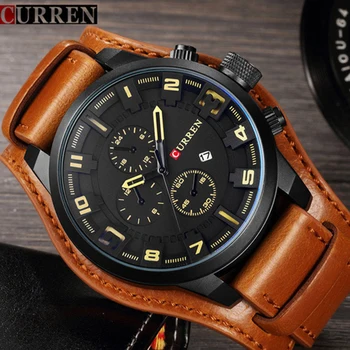 

Curren Mens Watches Top Brand Luxury Brown Leather Strap Quartz Watch Men Military Sport Dropshipping Clock Relogio Masculino