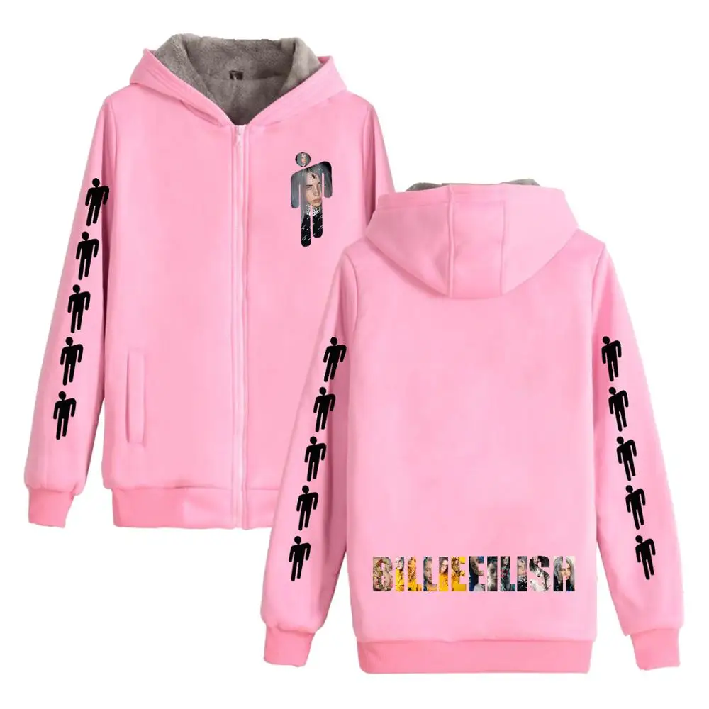 Billie Eilish, модные популярные флисовые толстовки для мужчин и женщин, на молнии, с капюшоном, пуловер, розовые толстовки, горячая новинка, тренд, уличная одежда, пальто - Цвет: pink - style 5