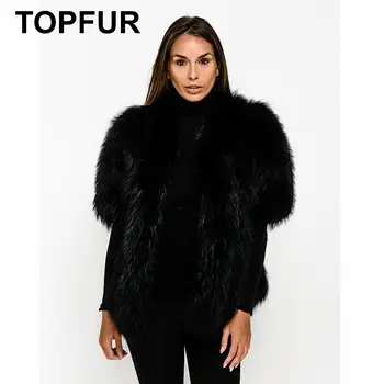 

TOPFUR 2019 Fashion Winter Real Natural Blue Fox Fur Short Coats Leather Jacket Real Fur Coat Women Half Sleeves Manteau Femme
