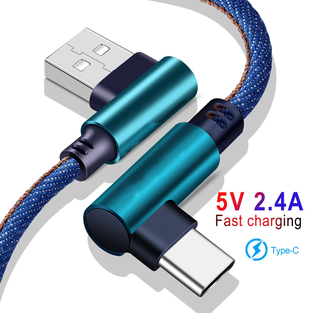 Denim USB tipo C Cables del teléfono móvil para Samsung s9 Xiaomi rojo mi nota 9 90 grado C rápido de carga tipo|Mobile Phone Cables|