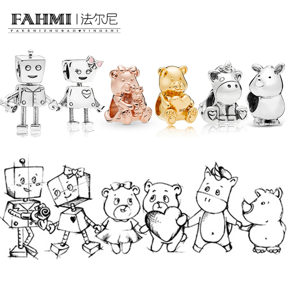 

2019 100% 925 Sterling Silver Shine Rose Bear Charm BELLA BOT CHARM THE UNICORN CHARM Rob Bot Charm The Rhinoceros Charm