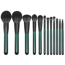 12 Pcs Dark Green Sandalwood Makeup Brush Set Foundation Brush Loose Powder Brush Eyeshadow Brush Blush Brush Lip Brush Kit