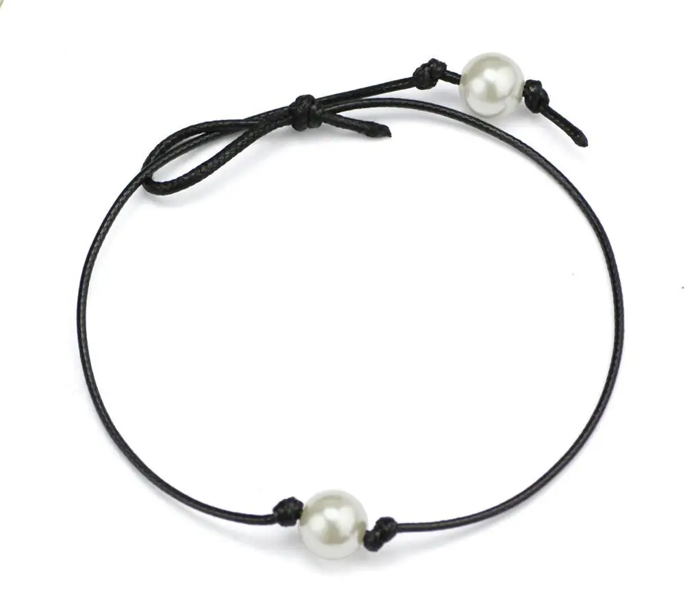 2020 New Boho Ethnic Vsco Girl Imitation Pearl Choker Necklace Female Cute and Simple Black Leather Cord Rope Necklaces Collares | Украшения