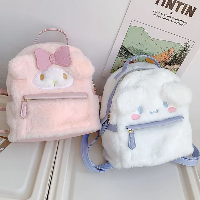 New Kawaii Sanrioed My Melody Cinnamoroll Cartoon Plush Bag Anime Soft Stuffed Animals Plushie Backpack Girls Doll Toys Gifts 5