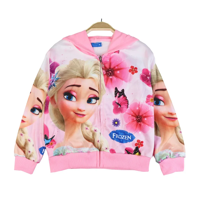 130 PINK Новое весенне-осеннее пальто принцессы Анны и Эльзы из мультфильма «Холодное сердце» для девочек, верхняя одежда с капюшоном и цветочным принтом для маленьких детей, детские пальто, куртка, одежда для детей 2-8 лет - Цвет: 130 PINK