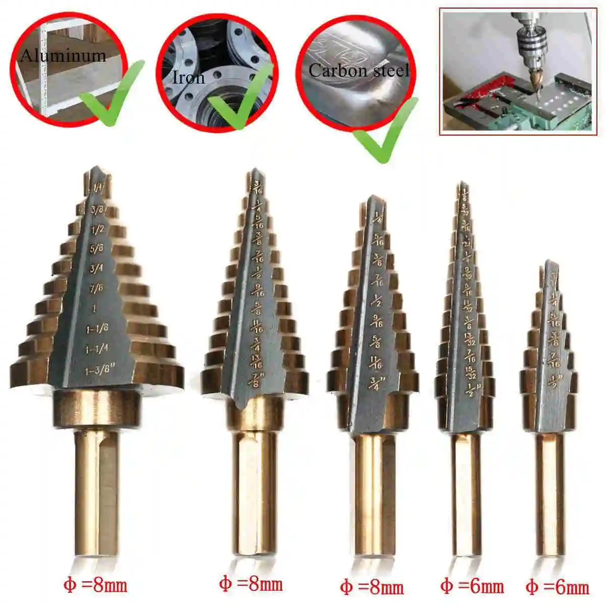 DWZ 5pcs HSS Large Cobalt Hole Titanium Cone Step Drill Bit Cutter Set Tools w/ Case