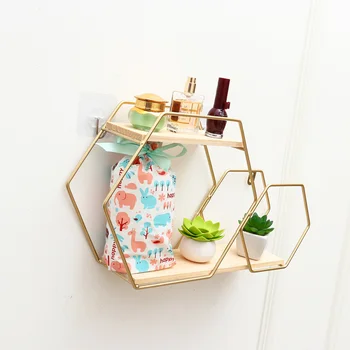 

Creative Nordic Style Storage Rack Dual Hexagonal Connecting Storage Shelf Wrought Iron Wall Shelf Bedroom Living Room Wall Hang