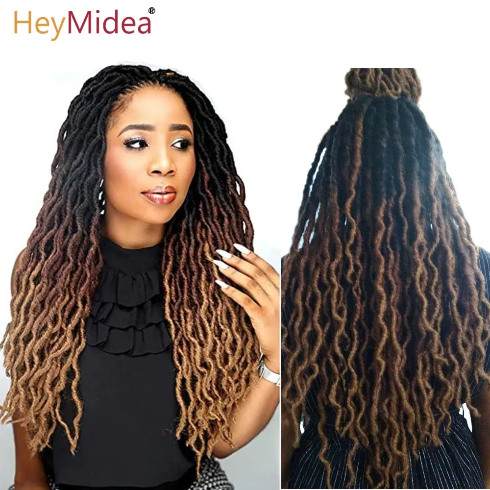 Wavy Gypsy Locs Ombre Crochet Hair 12-18" Goddess Locs Faux African Synthetic Braiding Hair Extensions for Women HeyMide