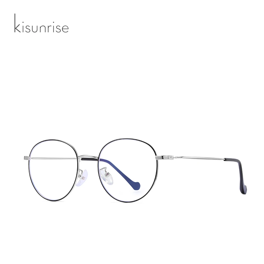 Kisunrise, очки bluelight, оправа, очки, защитные очки, круглые очки для игр, компьютерные очки для женщин, KS098 - Цвет оправы: 2.SILVER BLACK