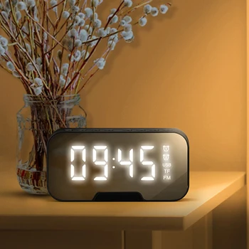 

Digital LED Alarm Clock Mirror with FM Radio Wireless Bluetooth Music Player Support AUX TF Card Electronic Smart Table Clock