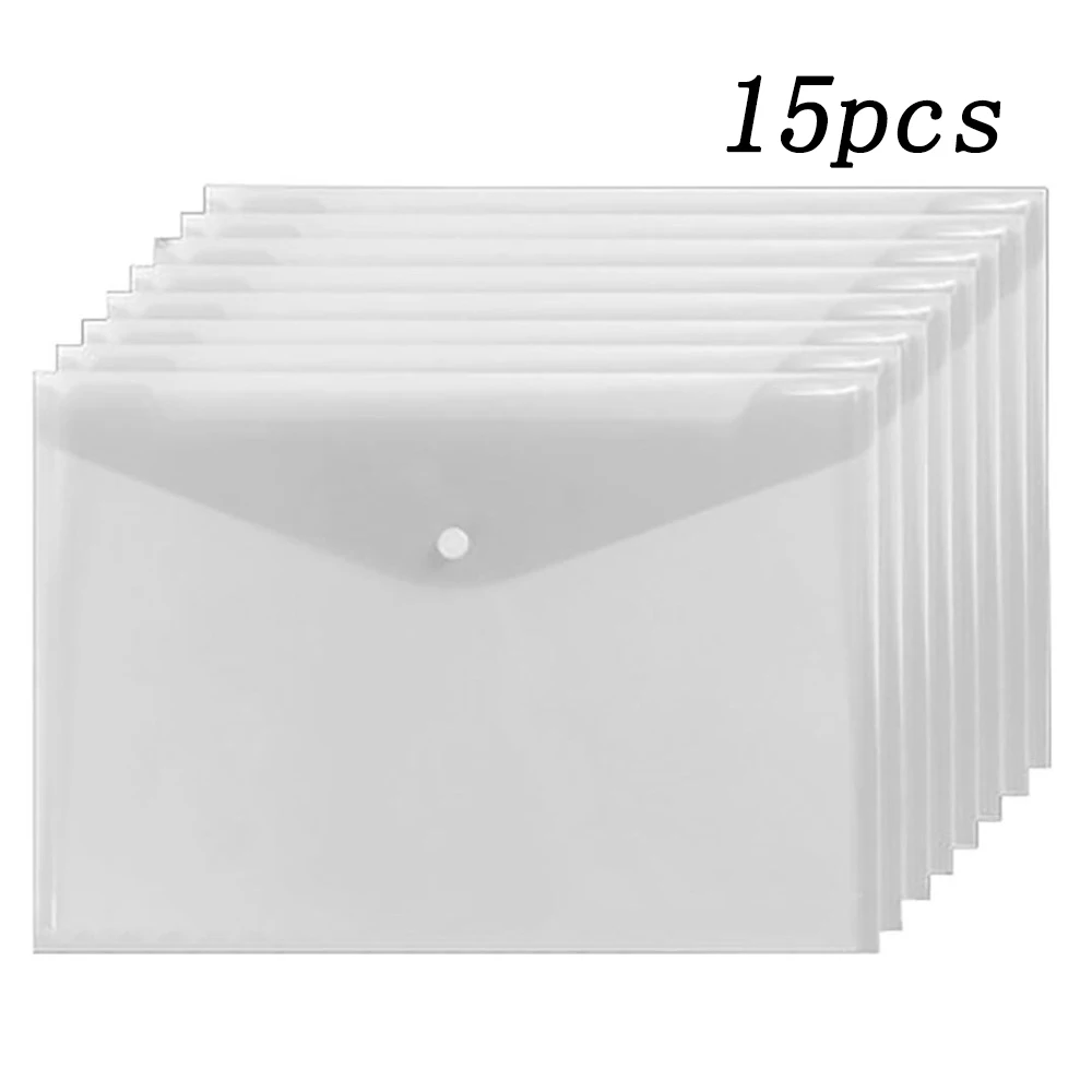 15 unids/set de plástico transparente A5/A4 PP, archivador resistente al agua, sobre, hoja suelta, protectores de hoja para documentos