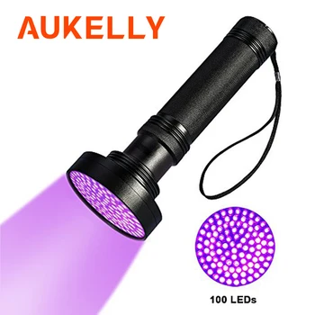 

UV Flashlight 100 LED Torch Light 395nm Violet Flash Light Ultraviolet Lights UV Lamp Aluminum AA Battery Checking Lamp Linterna