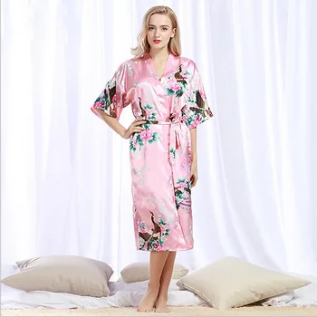 

Peacock Robe Bathrobe Sexy Cardigan Silk Pajamas Women's Summer Large Size Tracksuit