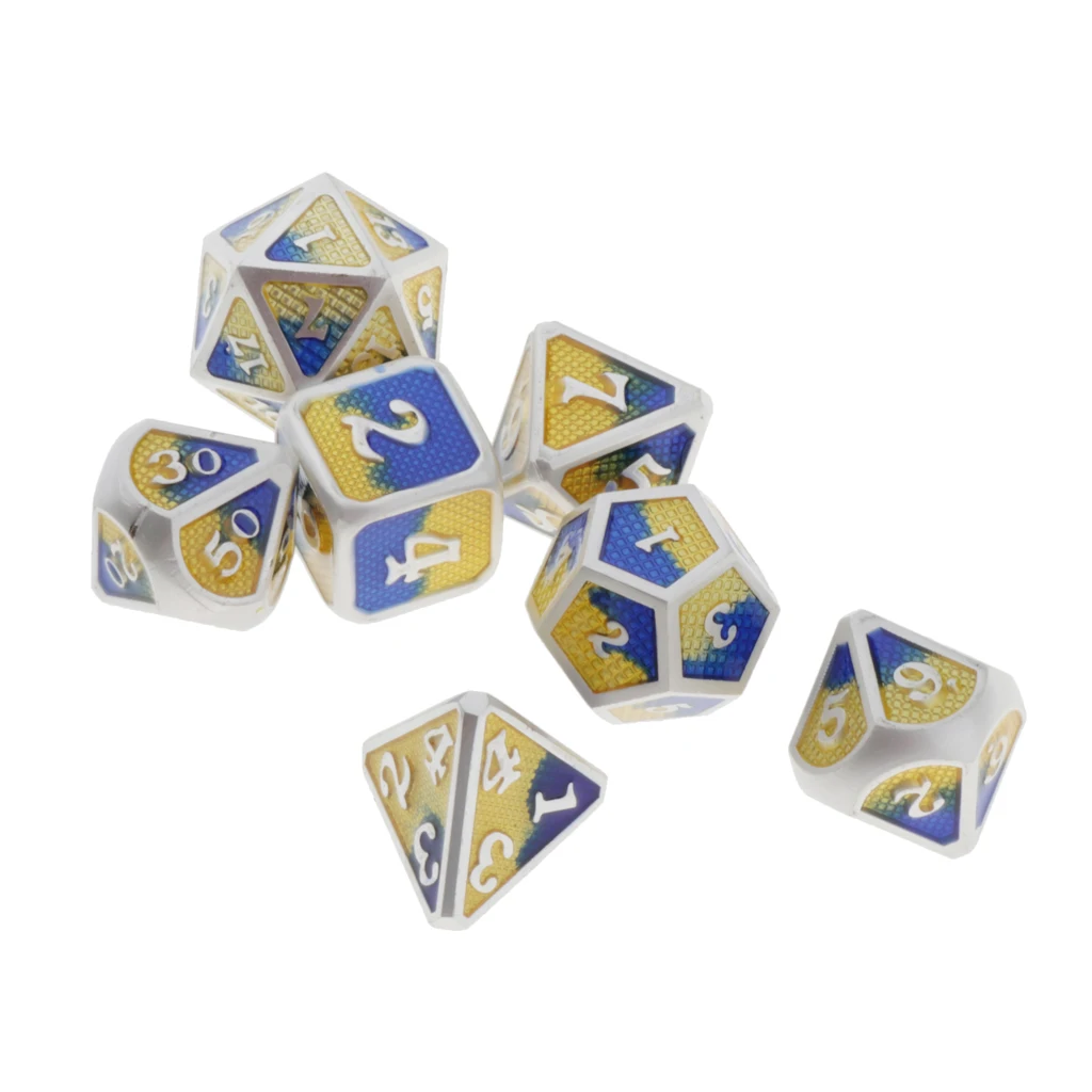 7pcs Embossed Metal Multi-sided Polyhedral Dice Set for Dungeons and Dragons Dice MTG DND RPG Table Games Board Game D20 D12 Set