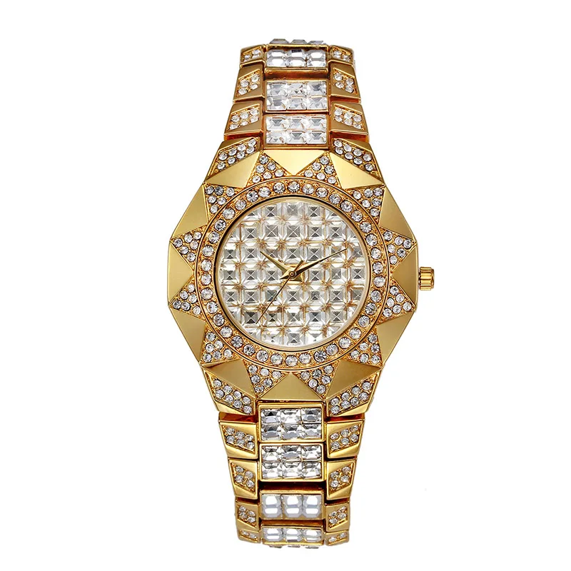 Квадратные CZ камень вымощенные Bling Iced Out для мужчин женщин солнце цветок кварцевые наручные часы хип хоп люксовый бренд Мужские часы с фианитами водонепроницаемые часы