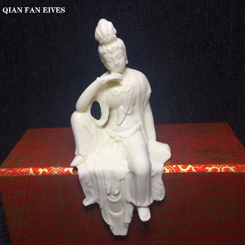 White Sitting position Guanyin statue，Modern art sculpture，Home decoration accessories，Desktop edge Ornaments，Gift figurines | Дом и