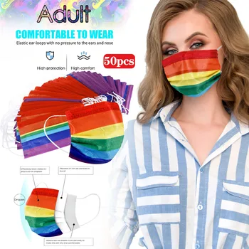 

50pcs Disposable Breathable Mask 3 Ply Protection Earloops Masks Non-woven Skin-friendly Facemask Rainbow Color Mascarillas