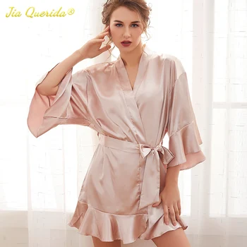 

House Coat Fashion Style Casual Style Satin Silk Woman Robe Woman Clothes Solid Robe for Woman Yukata Kimono Homerobe Night Robe