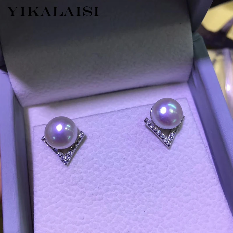 YIKALAISI, 925 пробы, серебряные ювелирные изделия, жемчужные серьги,, ювелирные изделия из натурального жемчуга, 8-9 мм, серьги-гвоздики для женщин