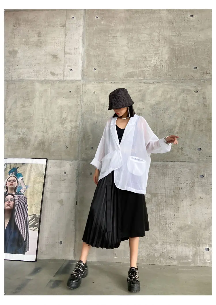 XITAO Irregular Black Skirt Fashion New Women 2020 Elegant Goddess Fan Pleated Pocket Small Fresh Casual Loose Skirt ZP1684