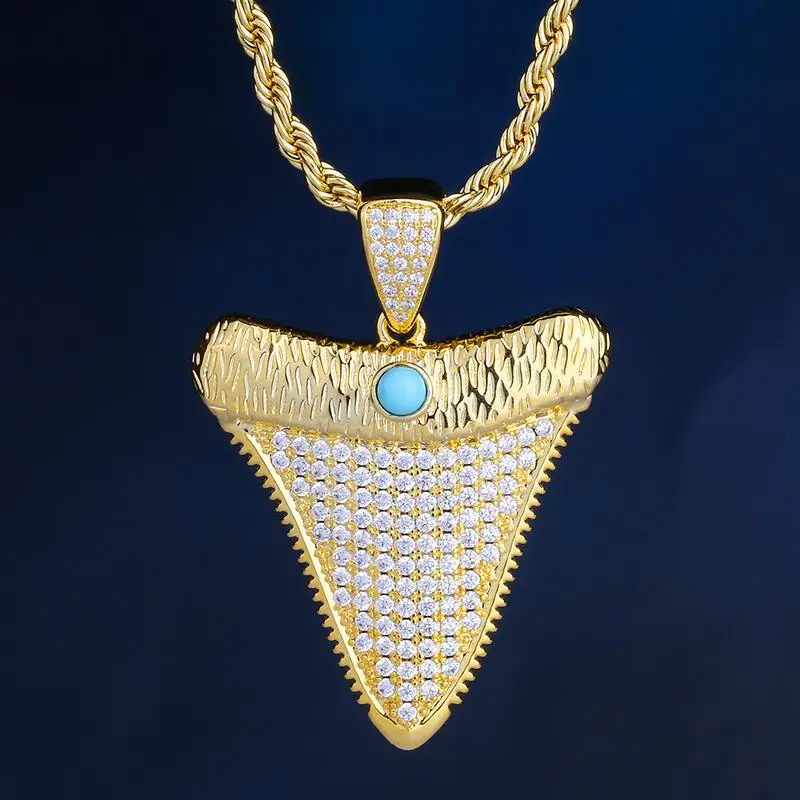 Золотая Акула подвеска с дизайном зуб для мужчин женщин льдом кулон в стиле хип