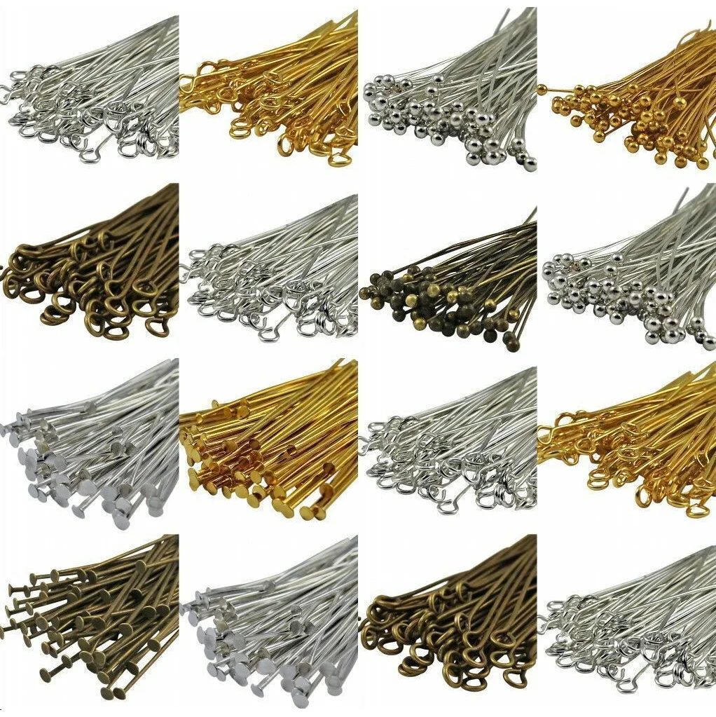 100 Uds Pines de Metal Búsqueda de joyería hacer componentes de muchos estilos Headpins Eyepins Ballpins para DIY pulseras de perlas