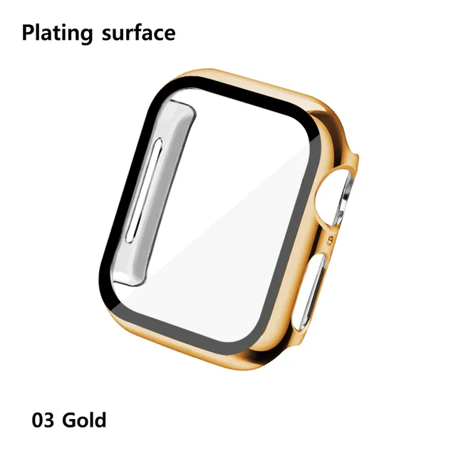 Glass+Cases For Apple Watch Series SE 654321 44mm 40mm Smart iWatch 42mm 38mm 360 Full Bumper Screen Protector+Cover Accessories Plating gold