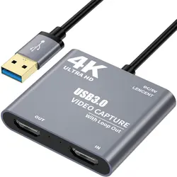 Carte d'acquisition pour jeux vidéo et Audio, compatible USB 1080 vers HDMI, 4K, 3.0 P, 60 enregistrements complets, avec boucle, connexion USB 1080, caméscope DSLR 
