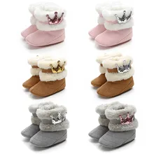 TOPATY Newborn Infant Baby Girl Winter Warm Crown Fur Mid-Calf Length Slip-On Furry Boots 0-18M New Zapatos De Bebe Snow Booties