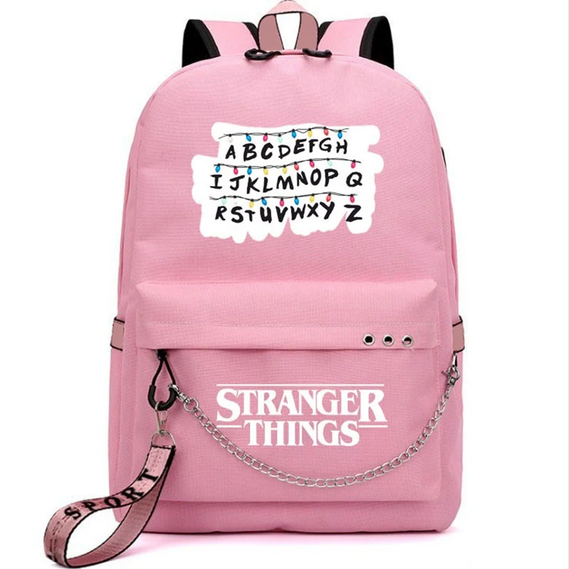 

Pink Stranger Things Backpack Students Daily Canvas Bag Casual Beautiful Women Mochila High Quality Boy Girl School Rucksack