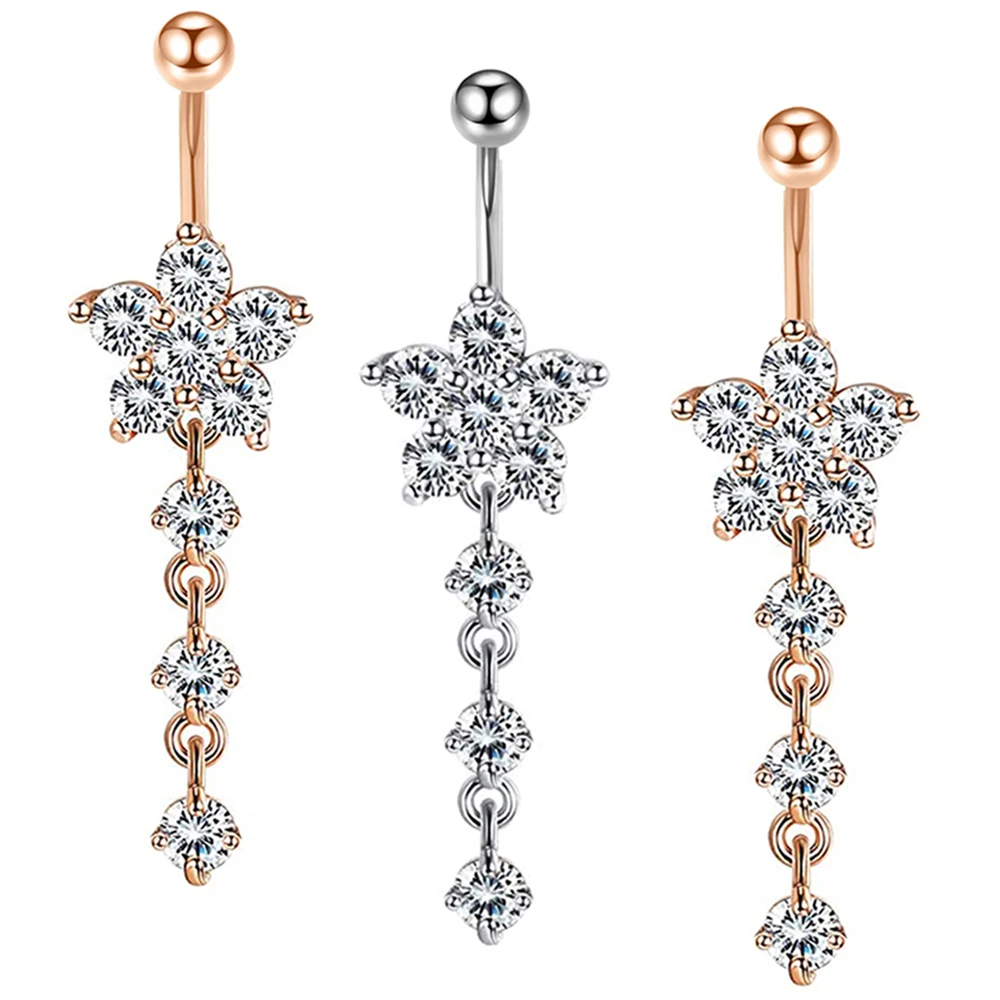 

14G Belly Button Rings Dangle for Women Surgical Steel Curved Navel Rings Barbell Clear CZ Body Piercing Jewelry