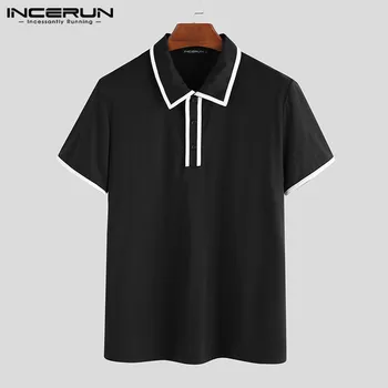 

INCERUN 2020 Summer Men Shirt British Style Lapel Streetwear Fashion Short Sleeve Camisa Hombre Patchwork Summer Male Tops S-5XL