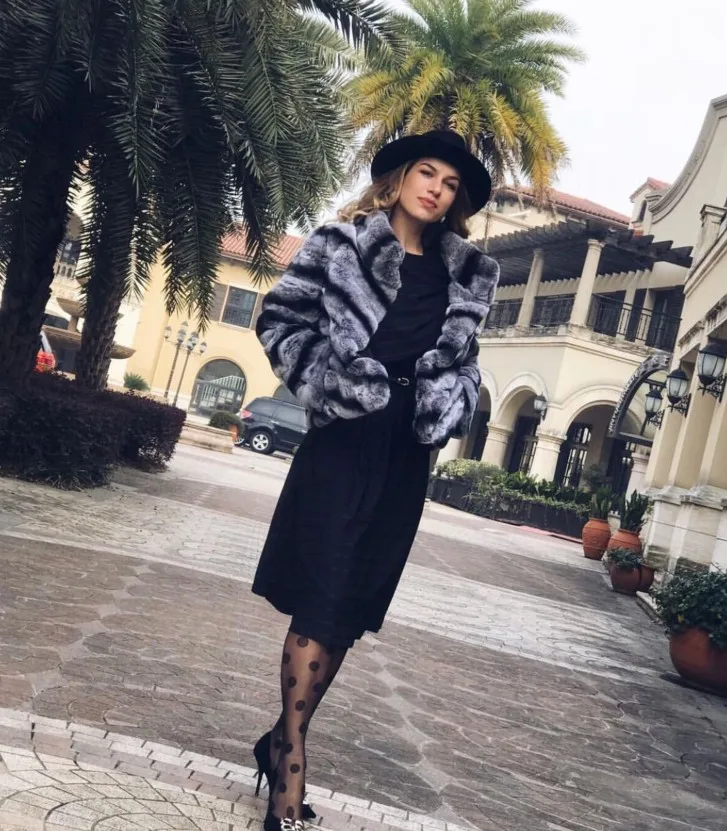 Flash Deal Fashion Luxury Outwear Real Rex Rabbit Fur Coat Chinchilla Color Warm Thickness Winterjas Dames High Quality Genuine Fur Jacket 2