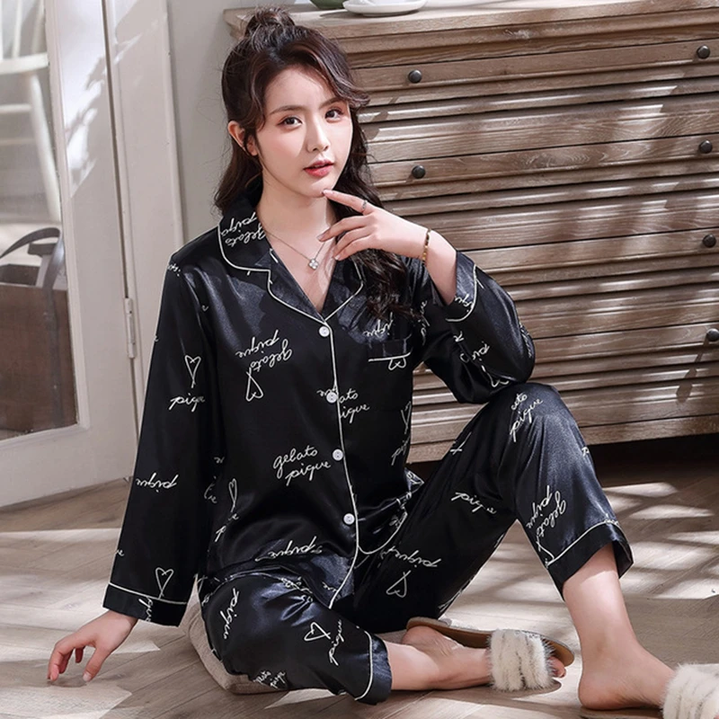 best silk pajamas Lovers Pajamas Couple Night Pijamas Silk Pajamas Nightwear Short Sleeve Top Pants Women's Pajamas Men Sleepwear Couples Matching mens tall pajama pants Men's Sleep & Lounge