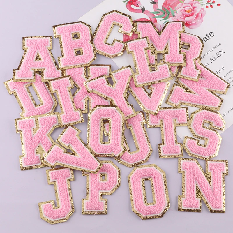 Pink Alphabet Letters Patches Sequins Big Patch Iron on Clothes