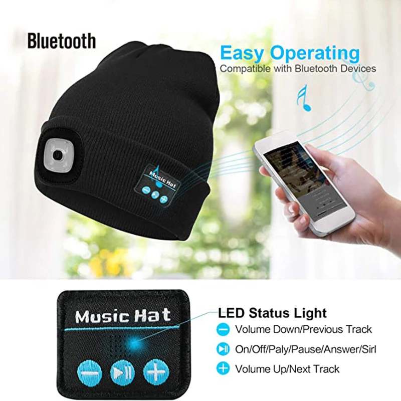 Bluetooth Earphone Music Hat Winter Wireless Headphone Cap Headset with Mic Sport Hat
