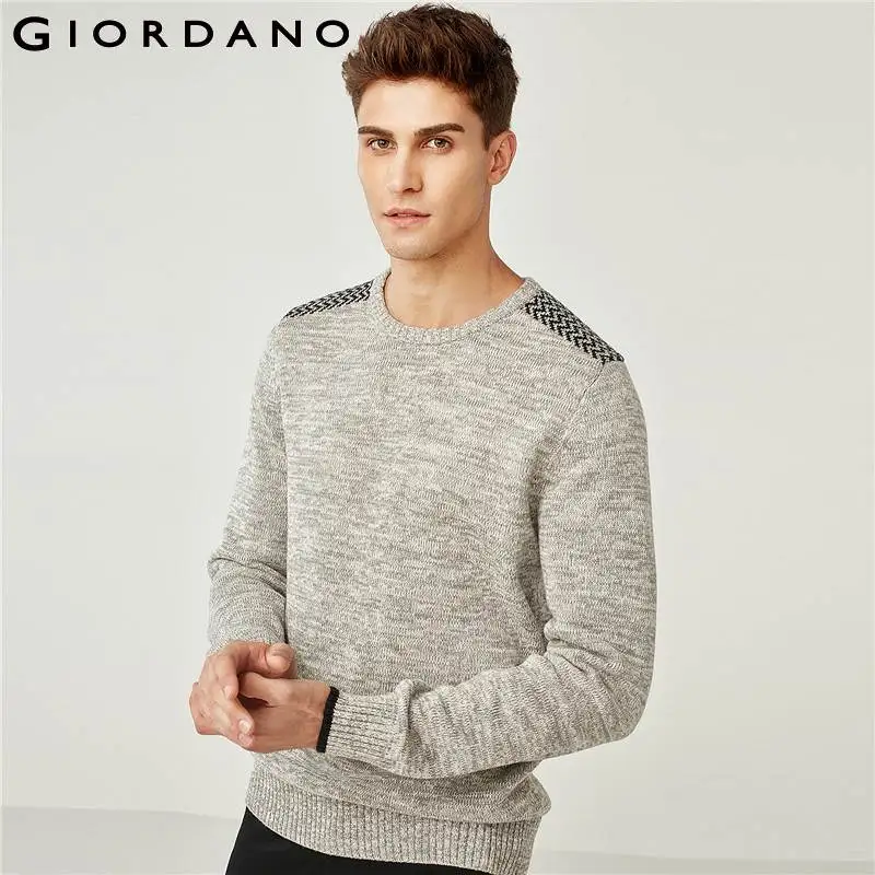 

Giordano Men Sweater 100% Quality Cotton Pullover Thick Contrast Color Pullover Sweaters Men Warm And Thick Ribbed Crewneck