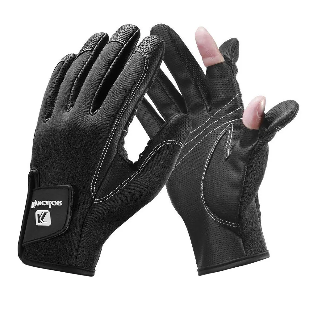 Неопреновые рыболовные перчатки, 2 вырезанных пальца, гибкие перчатки, ветрозащитные Нескользящие уличные перчатки, зимние противоскользящие рыболовные перчатки для карпа#40 - Цвет: Черный