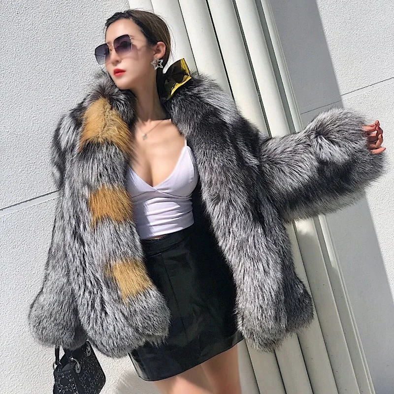 60's Fox fur trimmed double long coat