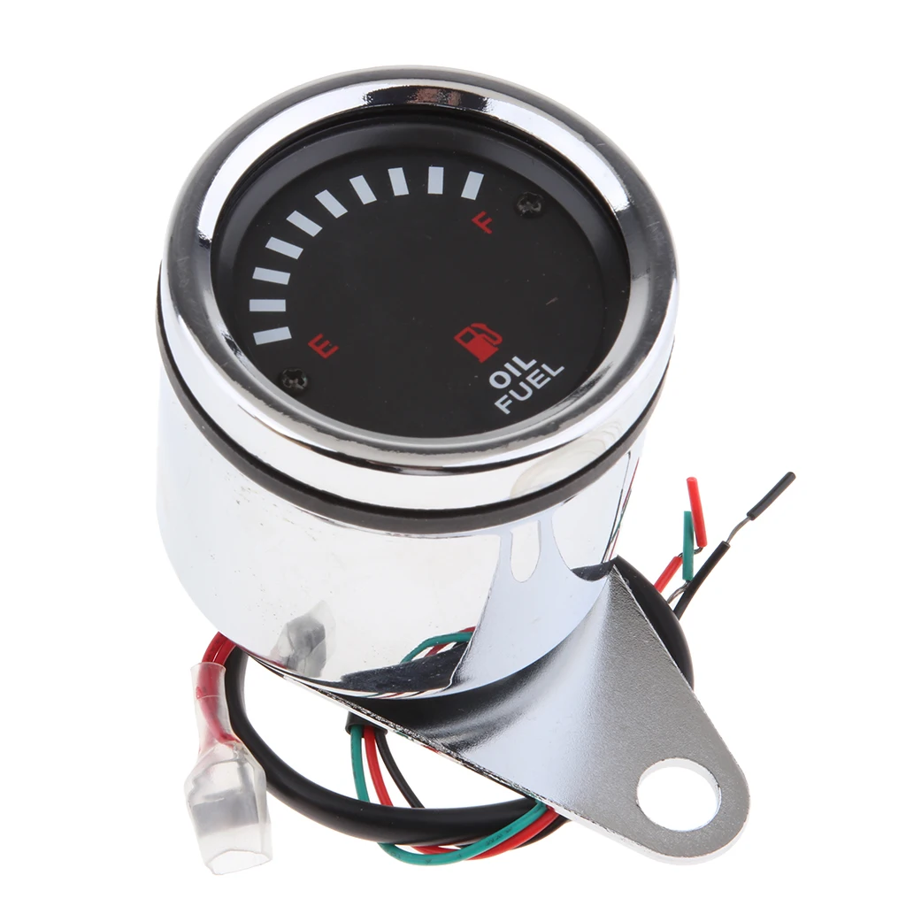 Chrome Bezel Motorcycle Oil / Fuel Level Gauge LED Light Indicator
