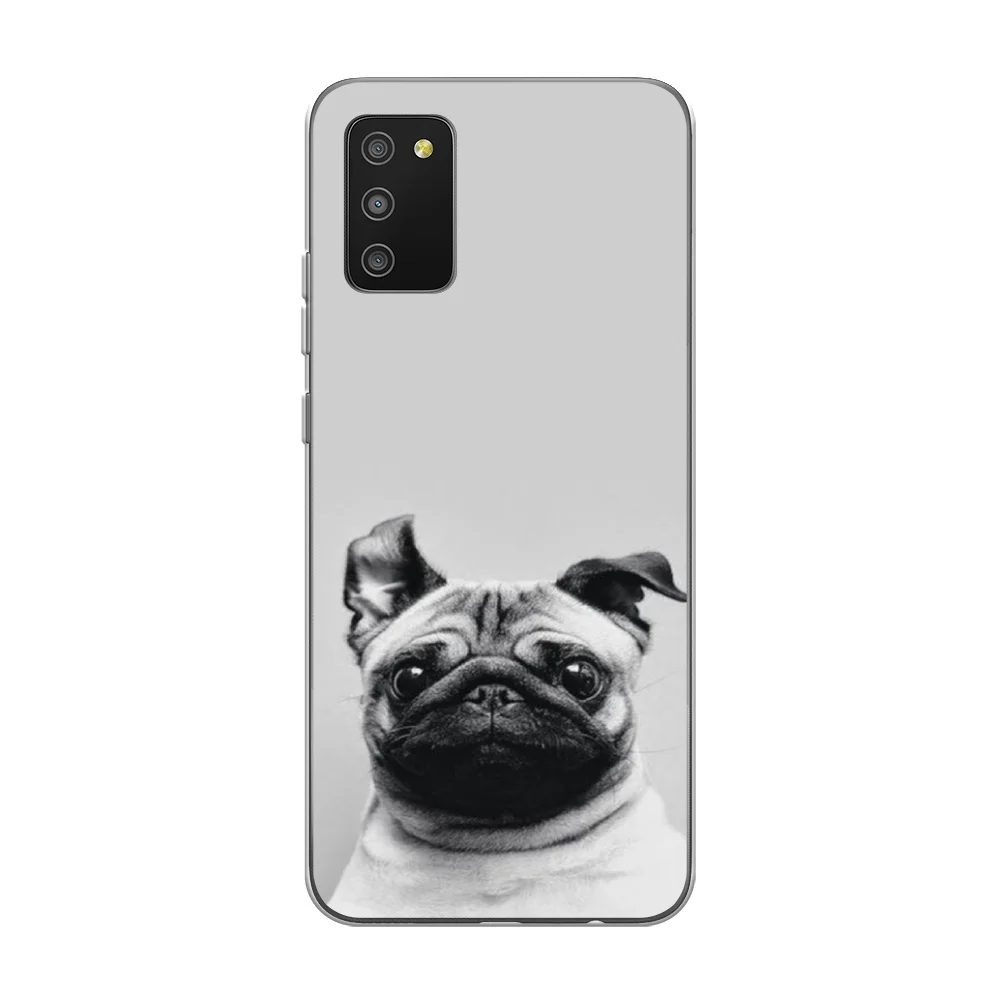 Silicone Case For Samsung Galaxy A02s Big-eared Pug Thin Soft Half-wrapped with bright print Phone accessories Mobile and smartphones protection clip