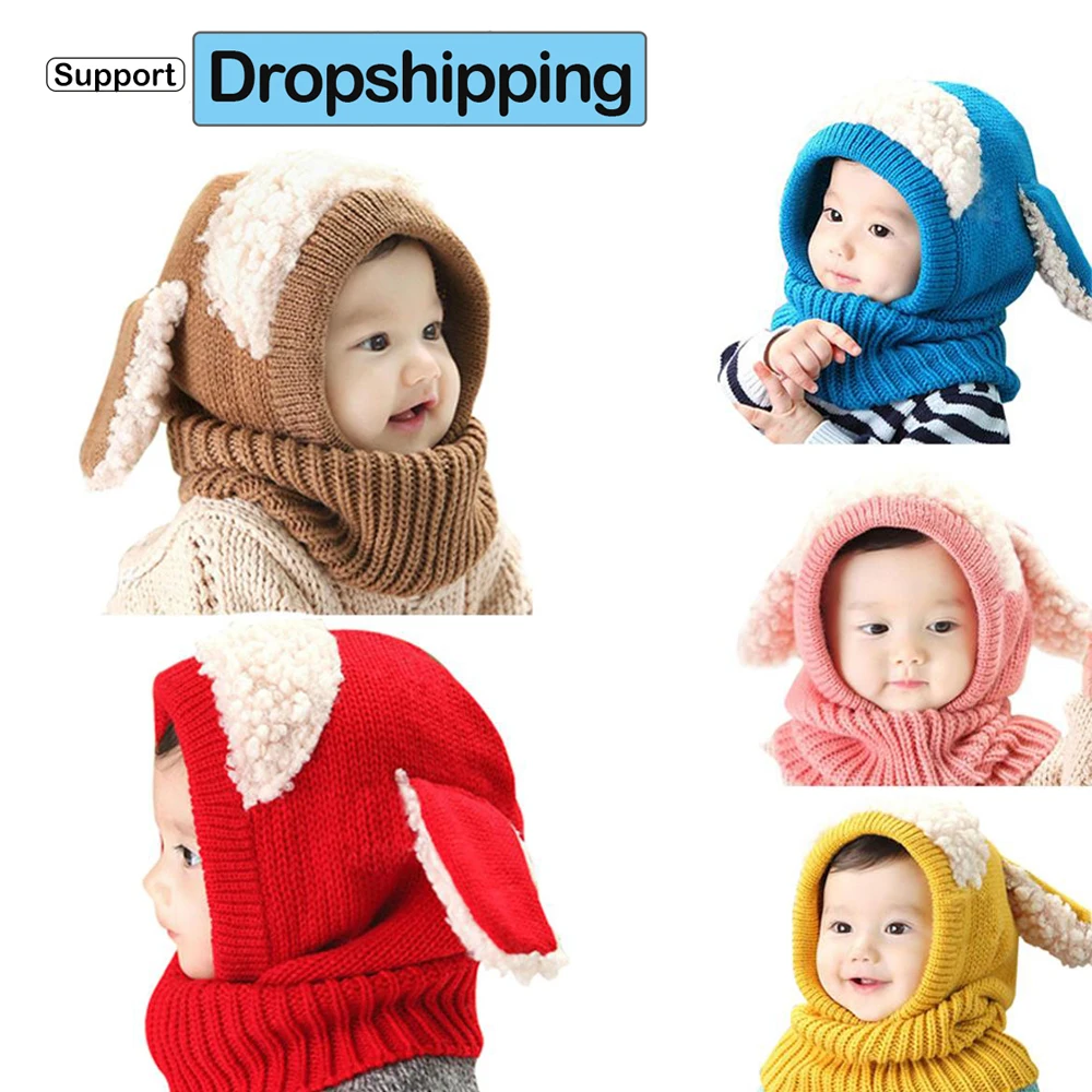 Children Winter Hat Warm Kids Comfortable Knitted Smile Face Solid Cap Earflap Beanie Crochet Baby Boys Clothes Girls Hats | Детская