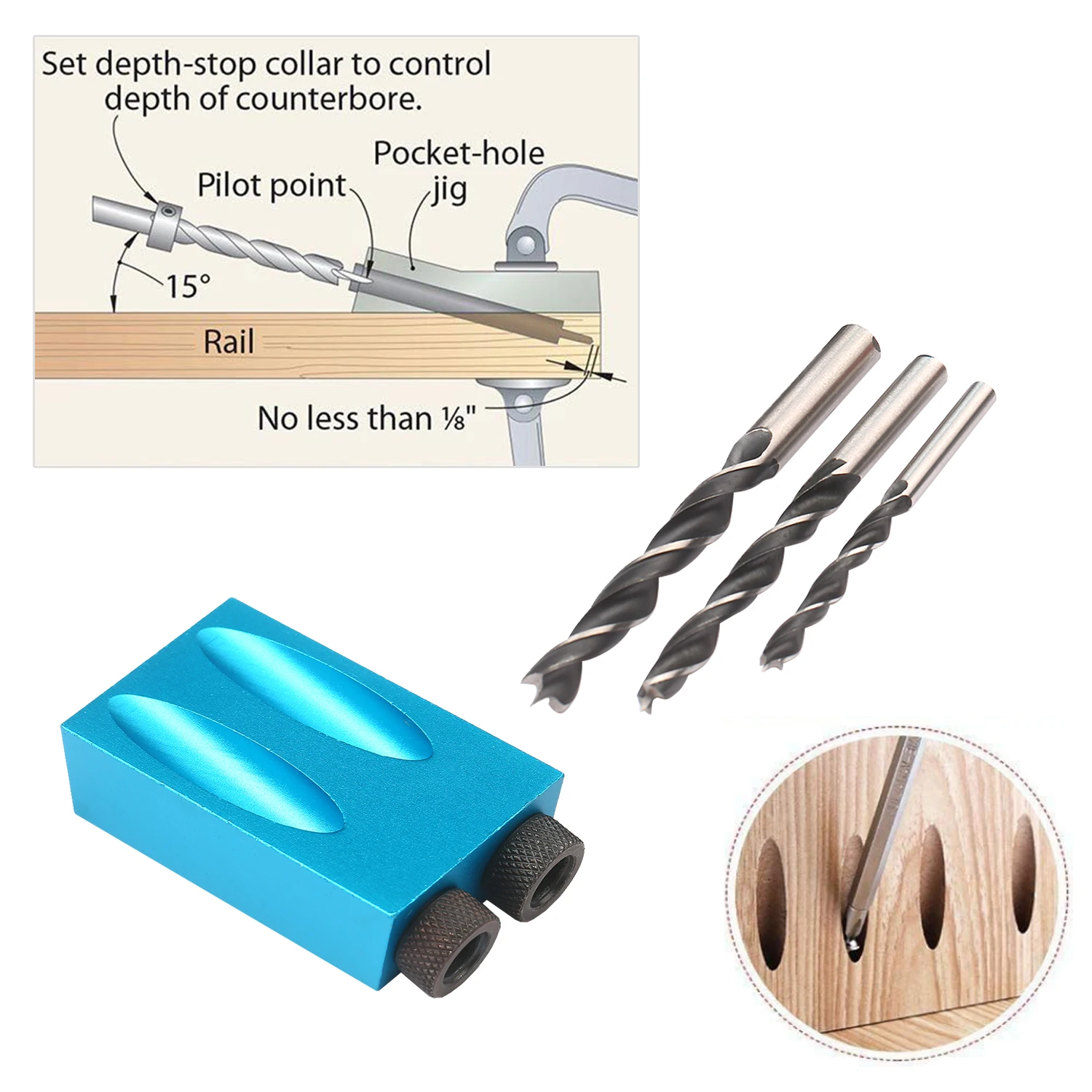 15pcs Pocket Hole Jig Drill Kit 8mm 