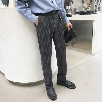 

Male Vintage Fashion Japan Streetwear Harem Trousers Men Autumn Winter Elastic Waist Business Casual Stripe Suit Pant